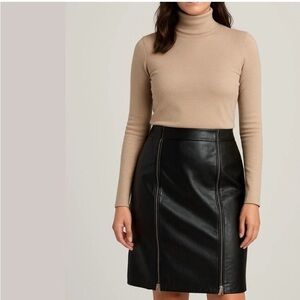 Danier Black Leather Pencil Zipper Classic Knee Length Skirt Sz 12